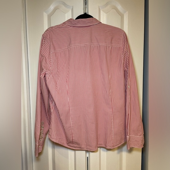 Talbots Stretch - Women's Button Up Shirt Long Sleeve Pink & White Stripe - Picture 2 of 11